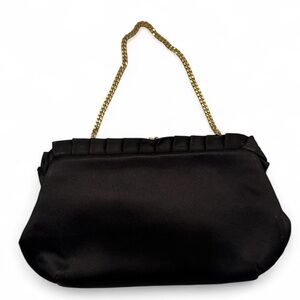 Vintage Black Satin Ruffle Edge Clutch